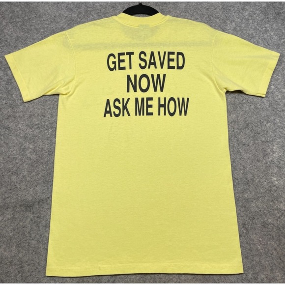 Vintage 80s Jesus T Yellow Medium Stedman - Picture 2 of 15